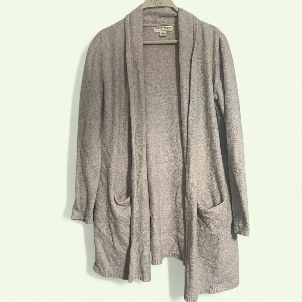 Barefoot Dreams Cozy Chic Gray Open-Front Cardigan Sweater large cozy lounge